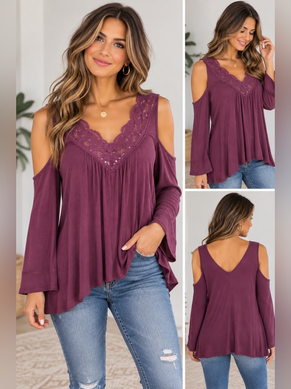 Living Doll Purple Lace Trim‎ Top NWT Small